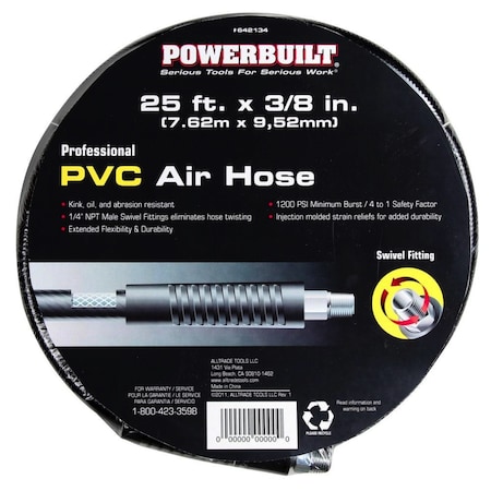 Powerbuilt 3/8" X 25' Pvc Air Hose 642134